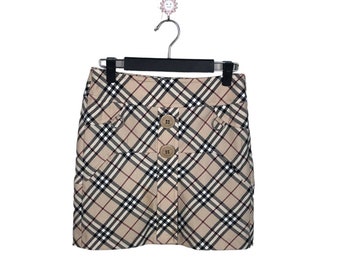 Vintage Burberry Skirt: Nova Check Plaid Pleated Mini (Waist 27”)