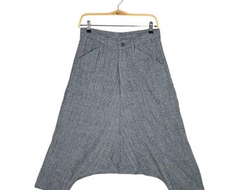 Vintage Yohji Yamamoto Wool Tweed Crotch Pants Japanese Harem Trousers Minimalist Wide Leg Grey Slouchy Yamamoto