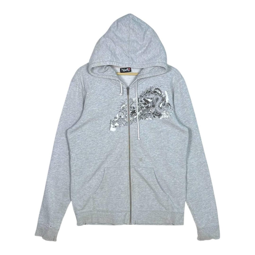 00s QUIKSILVER PUNK SILVER グラフィックT XL Thrashed Vintage Quiksilver Graphic Zip up Hoodie Size L Gray