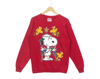 Sudadera roja con estampado vintage de Snoopy y Peanuts de los años 80