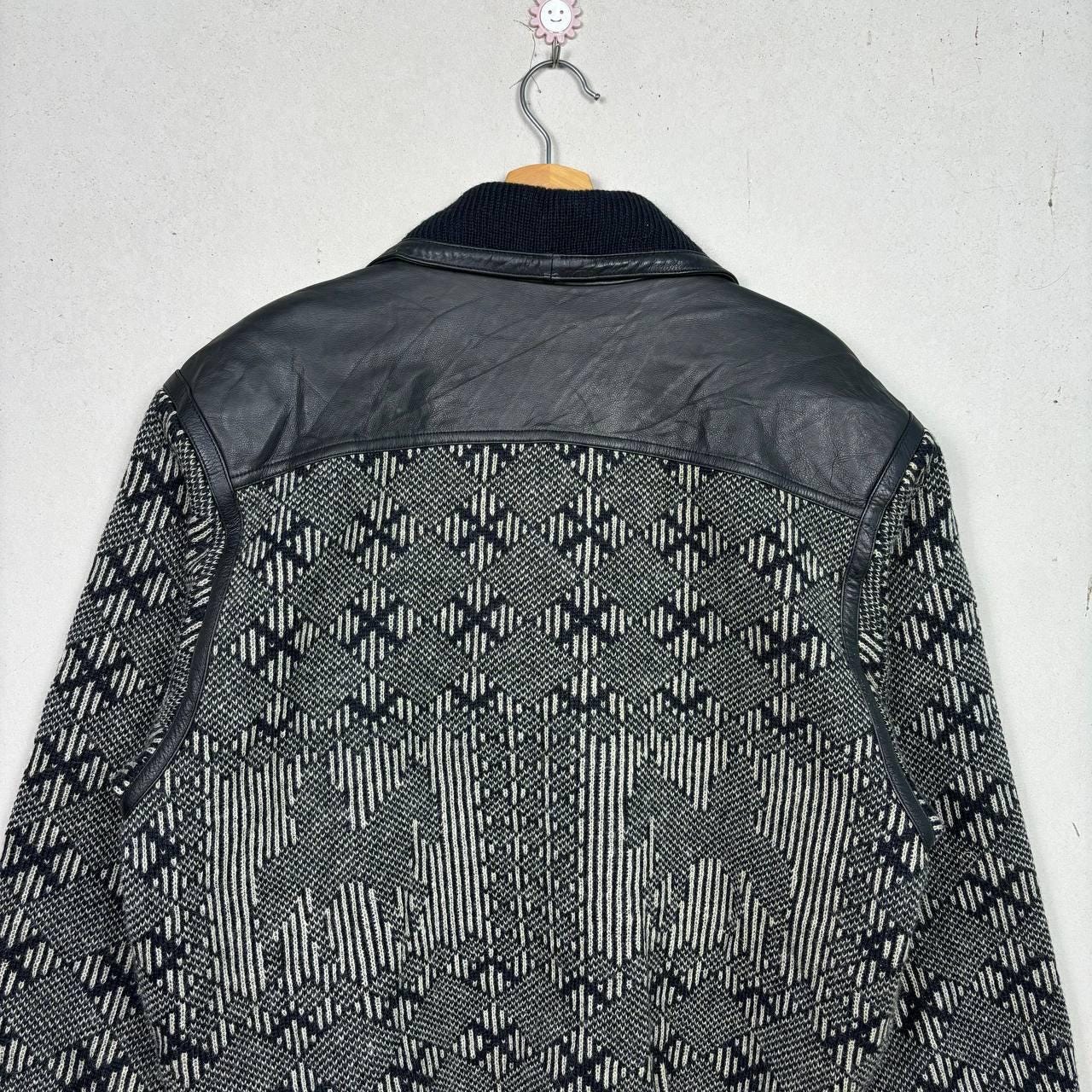 Vintage 80s Lancel Paris Leather & Knit Geometric Bomber Jacket - Etsy