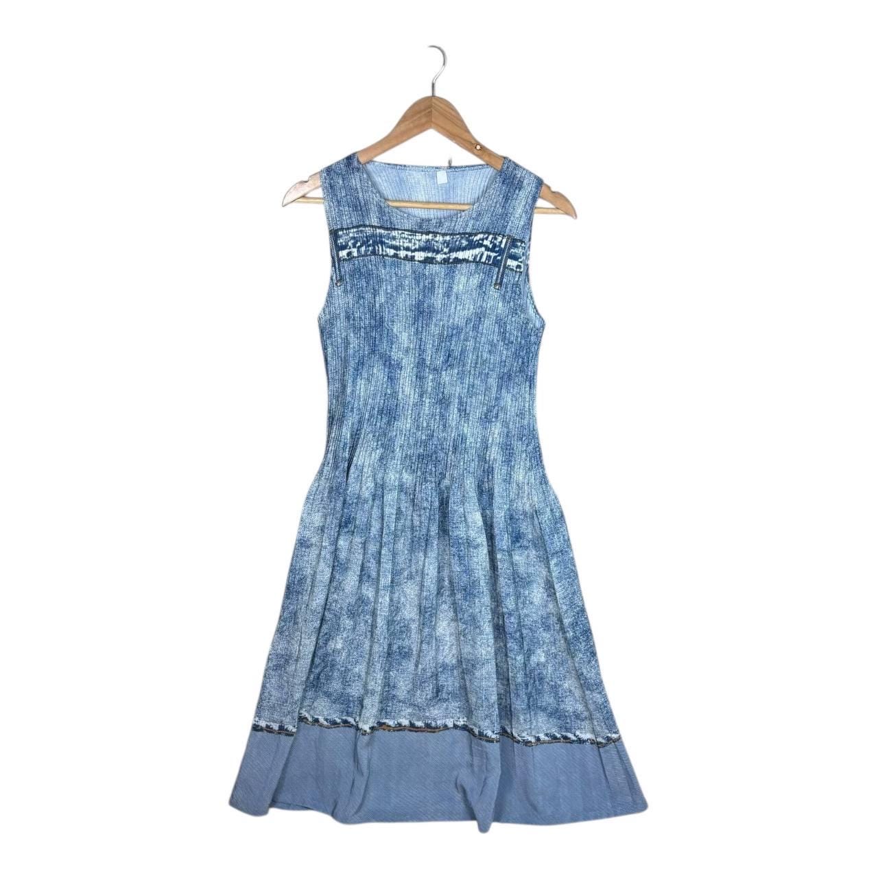 chinese dress ladies Round Neck Pleated Loose Solid Color Casual Plus Size Denim Dress main image 1