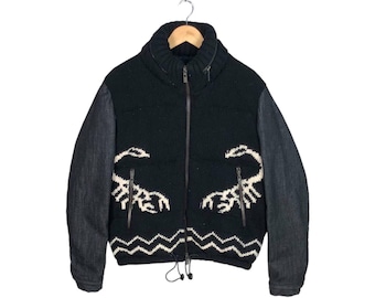 McQ Alexander McQueen Bull Skull Scorpion Knit Denim Jacket 46/S Y2K Vintage Rare Bomber Wool Blend Made in Italy Designer