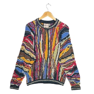 Vintage 90s Coogi 3D Knit Sweater Multicolor Pure Wool Cable Knit Biggie Hip Hop Rapper Snoop Dog Fashion Style