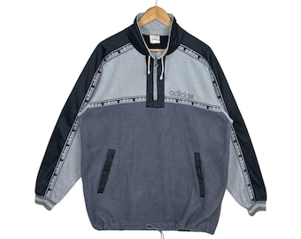 Veste Pull Vintage Homme Années 90 Noir Colorblock Nylon, Taille L