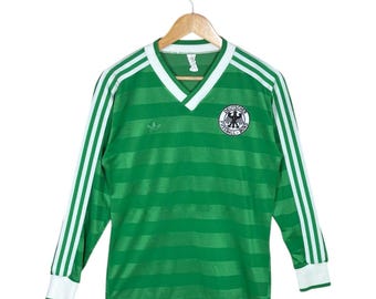 Vintage 1984-86 Adidas West Deutschland Auswärts Trikot #7 Littbarski Fußball Trikot Made in West Germany Blokecore Retro Größe M