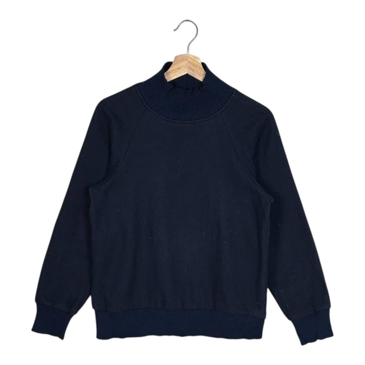 Maison Margiela, Maison Martin Margiela Vintage Wool High Neck Sweater Navy Blue Mock Neck Sweatshirt IT 42 S Minimalist Archival Knit Jumper Made in Italy
