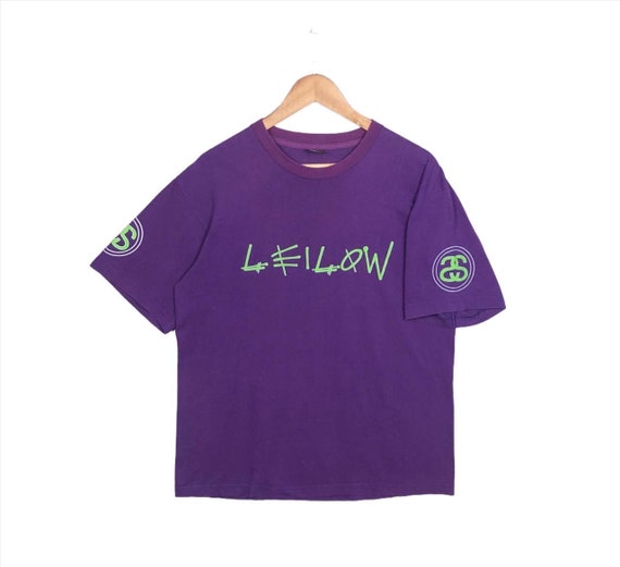 Vintage 90s Stussy X Leilow Spell Out Tee Shirt S… - image 1