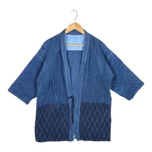 Vintage 80s Japanese Indigo Boro Kasuri Dyed Kimono Jacket