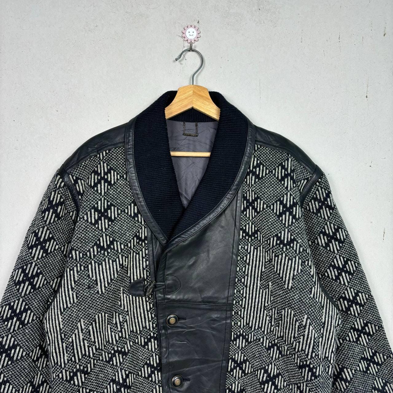 Vintage 80s Lancel Paris Leather & Knit Geometric Bomber Jacket - Etsy