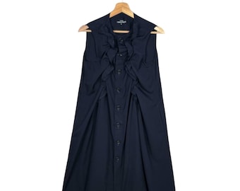 Y2K tricot Comme des Garcons Vestido de volantes de lana azul marino / Diseñador de archivo japonés Vestido midi vanguardista / Coqueta Estética Tamaño M