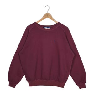 Vintage 90er Jahre Polo Ralph Lauren Sweatshirt Burgundy Maroon Raglan Rundhalspullover Made in Hong Kong Größe M 80er Jahre Archival Heritage Ästhetik