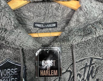 Vintage Ghost of Harlem Faux Fur Fuzzy Gray Hoodie Zipper Jacket