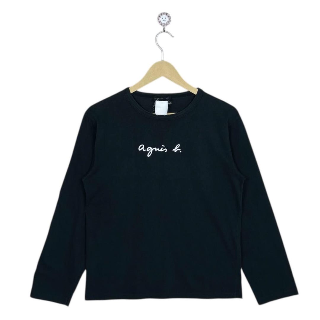 Agnes B Paris Made in France Script Logo Long Sleeve T-shirt Size