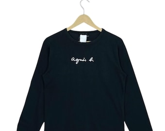 Agnes B Paris Made in France Script Logo Long Sleeve T-shirt Size