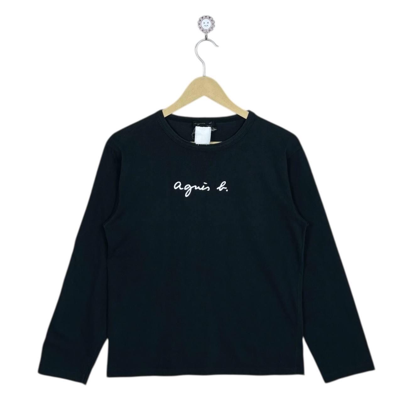 Agnes B Paris Made in France Script Logo Long Sleeve T-shirt Size
