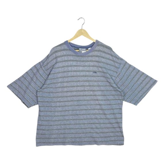 Vintage 90s Quiksilver Striped Sun Faded T-Shirt Size XL Made in USA Blue Grey Herringbone Surf Wear Streetwear Retro Skater Tee Oversized