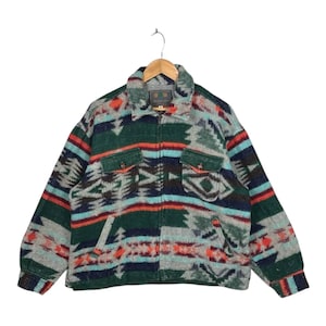 Vintage 90s Drastic Trad Southwestern Aztec Fleece Jacket, Size M, Garcon Wave, Tribal Western Boho Gorpcore Outerwear, Native Pattern Coat