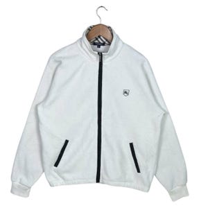 Burberry London Full Zipper White Fleece Jacket Size L