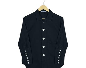 Archival 90s Tsumori Chisato Issey Miyake Big Button Shirt Black Cotton Multi Button Sleeve Japanese Designer Vintage Avant Garde Blouse M
