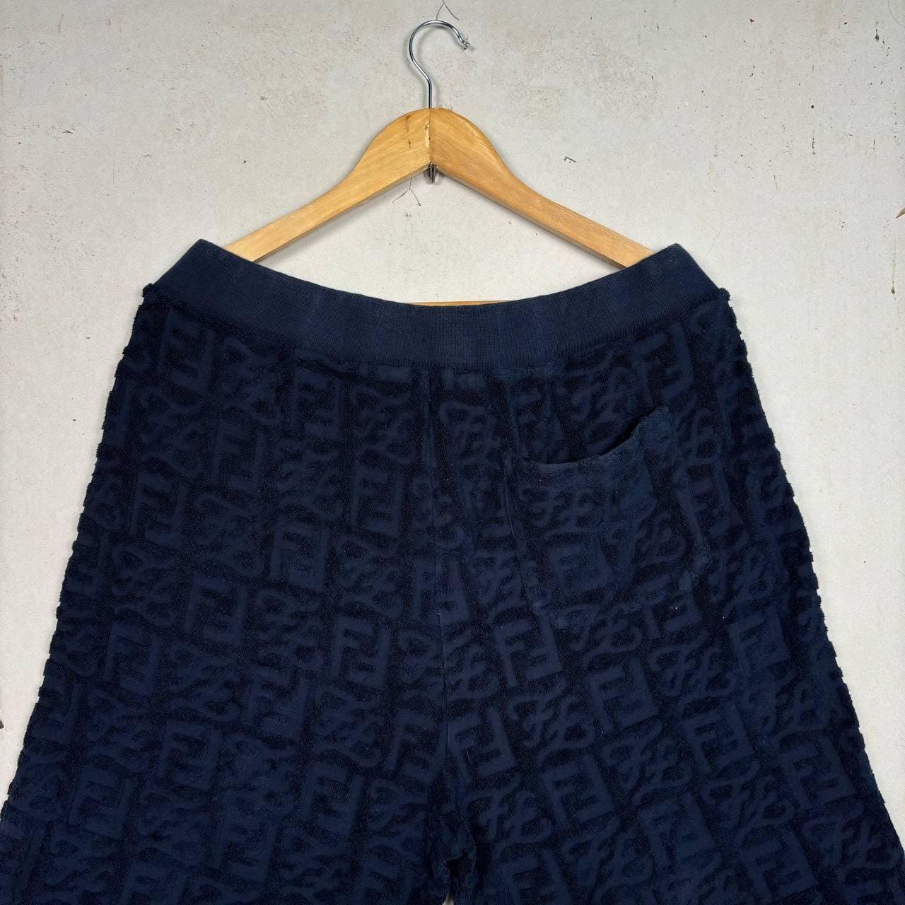 Authentic Fendi FF Monogram Navy Terry Cloth Shorts Size 54 L/XL
