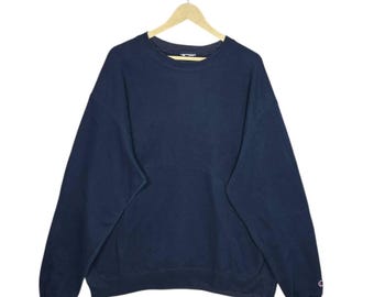 Vintage 90s Champion Sweatshirt Navy Blue Crewneck Oversized Pullover Blank Boxy Fit Heavyweight Sportswear Retro Aesthetic Streetwear