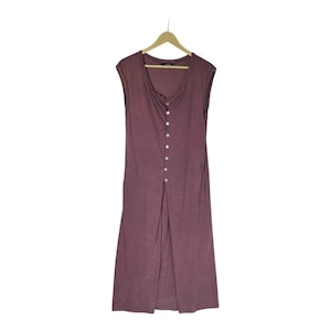 Vestido sin mangas Vintage Y's for Living Yohji Yamamoto para mujer, talla S, de diseñador japonés, estilo midi Henley con botones delanteros, color morado, mezcla de lino, bata informal.