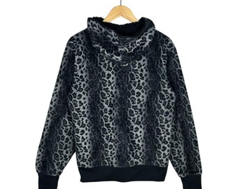 Y2K Leopard Print Faux Fur Zip-up Hoodie Grunge Goth E-girl