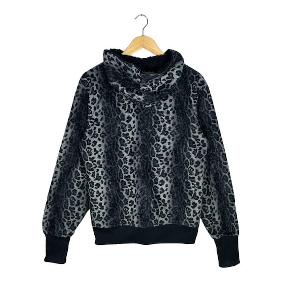 Y2K Leopard Print Faux Fur Zip-up Hoodie Grunge Goth E-girl