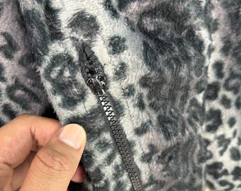 Y2K Leopard Print Faux Fur Zip-up Hoodie Grunge Goth E-girl