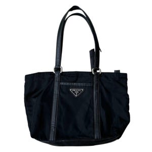 Vintage Prada Tessuto Tote Bag Shoulder Bag Black Nylon