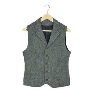 Vintage Abahouse Harris Tweed Wollweste, Fischgrätmuster, graue Tweedweste, Größe S, Dark Academia Ästhetik