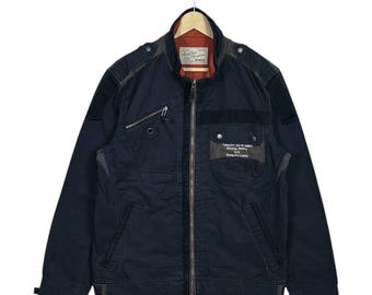 Vintage Avirex Type D-1 Flight Jacket XL Navy Canvas U.S. Army Air Corps Airship Military Jacket 90s Streetwear Orange Lining Mens