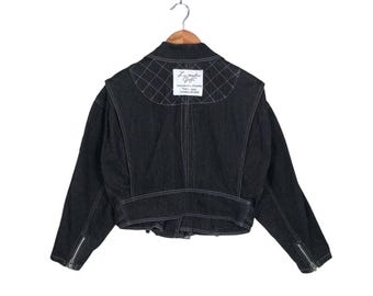 Vintage 90s Denim Biker Jacket: La Moda Goji Perfecto Belted Punk