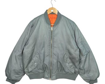Classic Bomber Jacket Grey Silver Vintage MA1 With Orange Lining Classic Bomber Jacket Grey Silver Vintage MA1 With Orange Lining