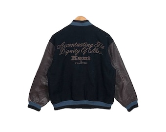 Rare!! Vintage 80’s Kent Destroyed Grunge Varsity Leather Jackets Stadium Jacket Baseball Jackeg