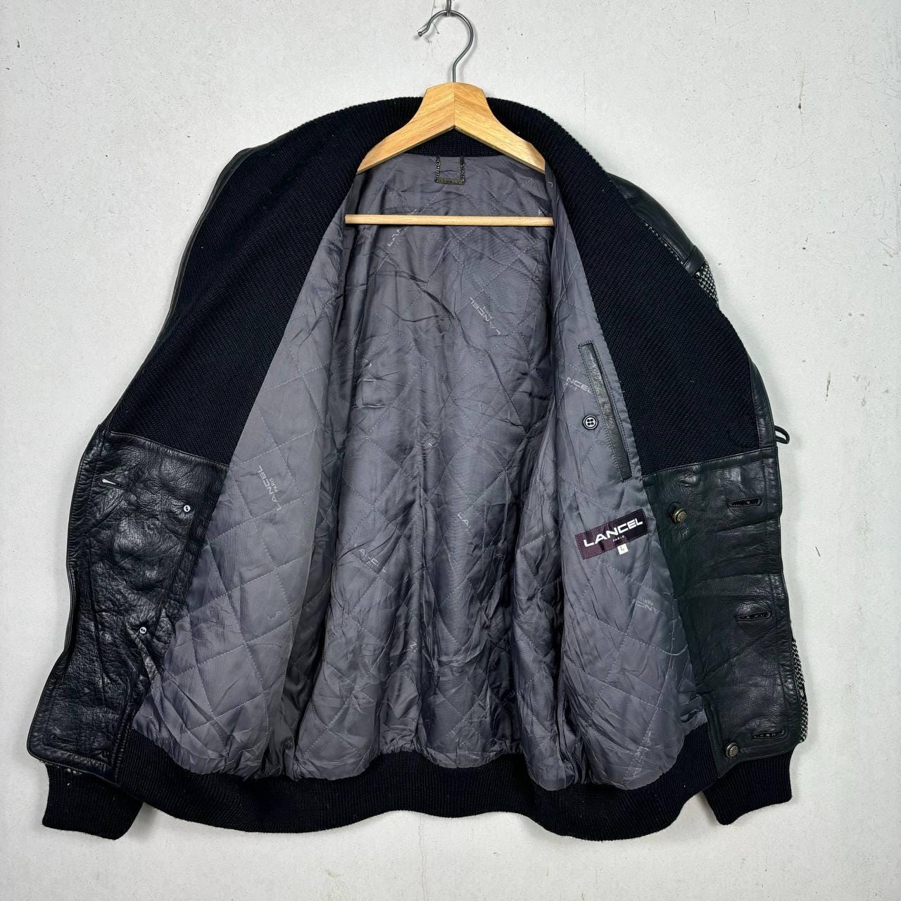 Vintage 80s Lancel Paris Leather & Knit Geometric Bomber Jacket - Etsy