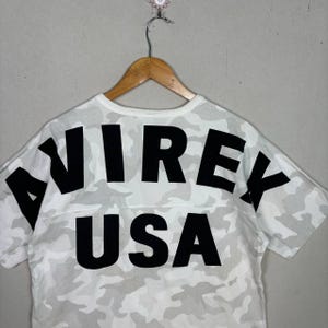 Vintage Avirex USA Camo T Shirt Men's Size M Snow Camouflage All American Classics Big Print Tee Y2K Gorpcore Military Streetwear Top image 3