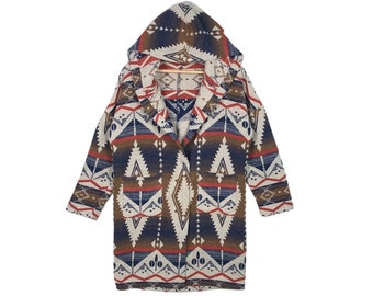 Vintage Navajo Aztec Native Wool Parka Jacket Hooded American Hippie Style Winter