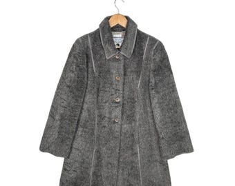 Veste vintage en laine et fausse fourrure Mariella Burani / Manteau vintage de marque gris foncé