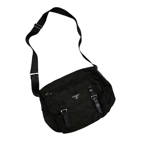 Vintage Prada Vela Nylon Messenger Bag Black Crossbody Utility