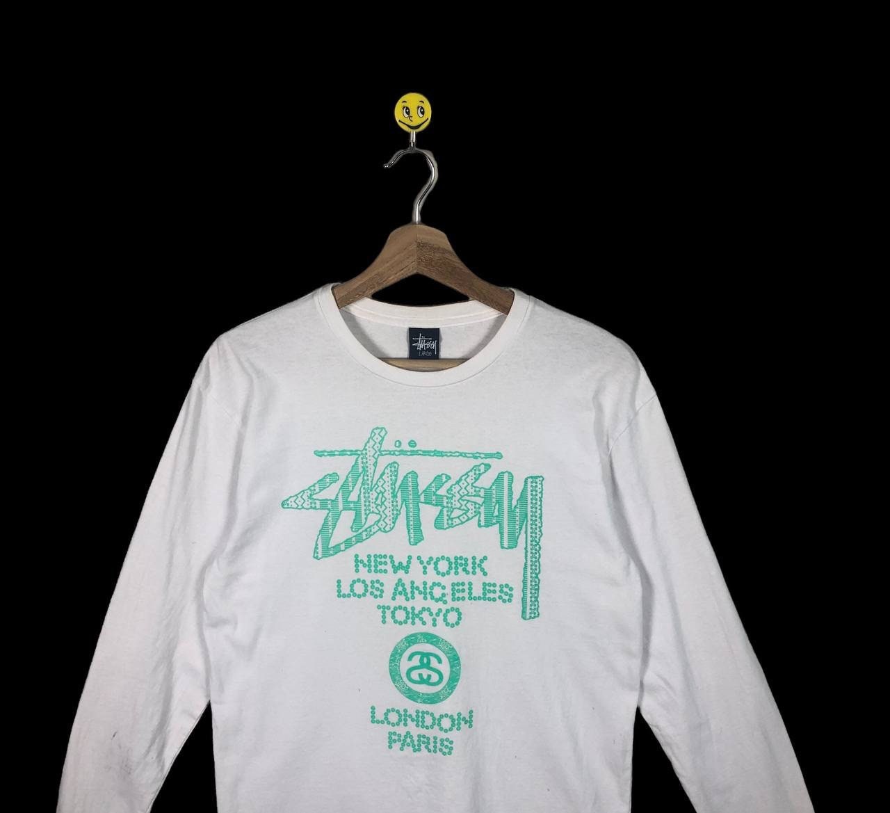 Vintage 90s Stussy World Tour White Long Sleeve Tee (size Large
