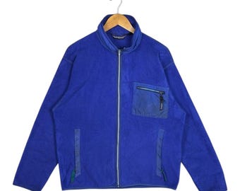 Chaqueta polar vintage Patagonia Synchilla con cremallera completa, azul eléctrico, talla M para hombre, estilo retro de los 90, ideal para exteriores e invierno. Abrigo de invierno azul cobalto, talla M.