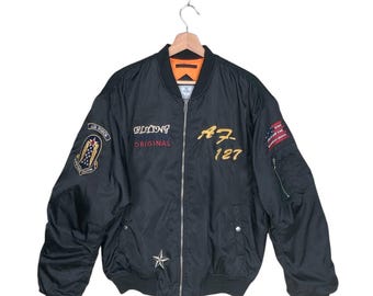 80s 90s USA製 Alpha Ma-1 flight jacket Vintage 80s Alpha Industries MA-1 Bomber Jacket: Embroidered US