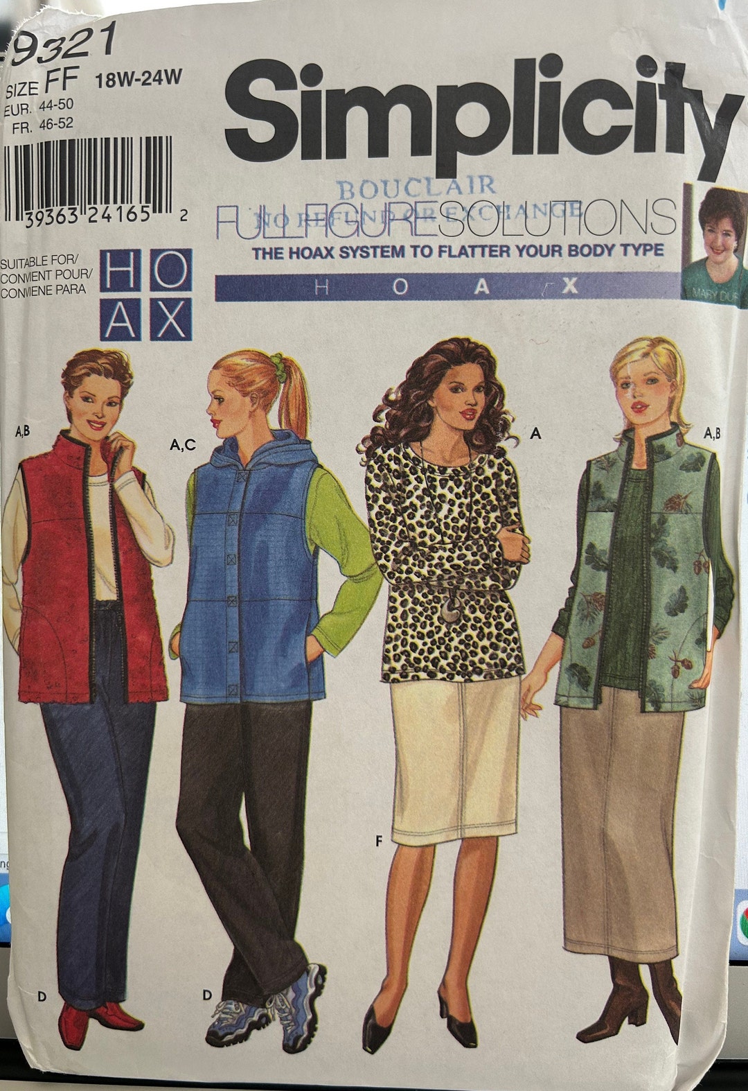 SIMPLICITY FULL FIGURE Sewing Pattern 9321 Women's Vest, Pants, Skirt ...