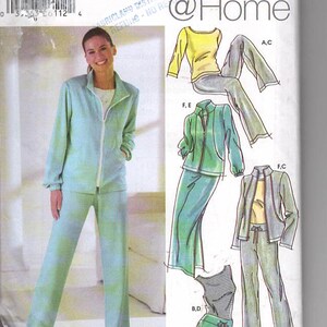 May include: A sewing pattern for a women's clothing set. The pattern includes a jacket, trousers, skirt, shorts, and a top. The pattern is for sizes 6, 8, 10, and 12. The pattern is from Simplicity at Home.