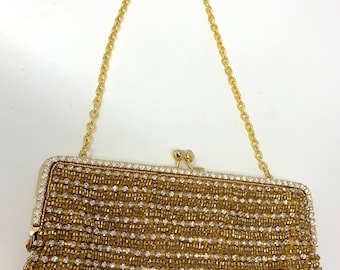 Beaded Evening Bag - Gold-tones and Rhinestones - Very Glamorous