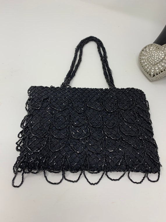 Lovely Black Beaded Evening Bag / Purse - Perfect 