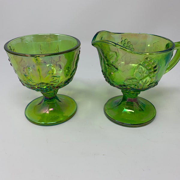 Green Carnival Glass - Indiana Glass Harvest Grape Cream and Sugar Set