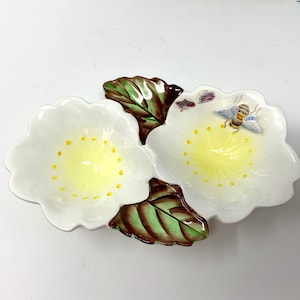 Vintage Lefton China Bee Line Divided Condiment Serving Dish - 8 &quot;